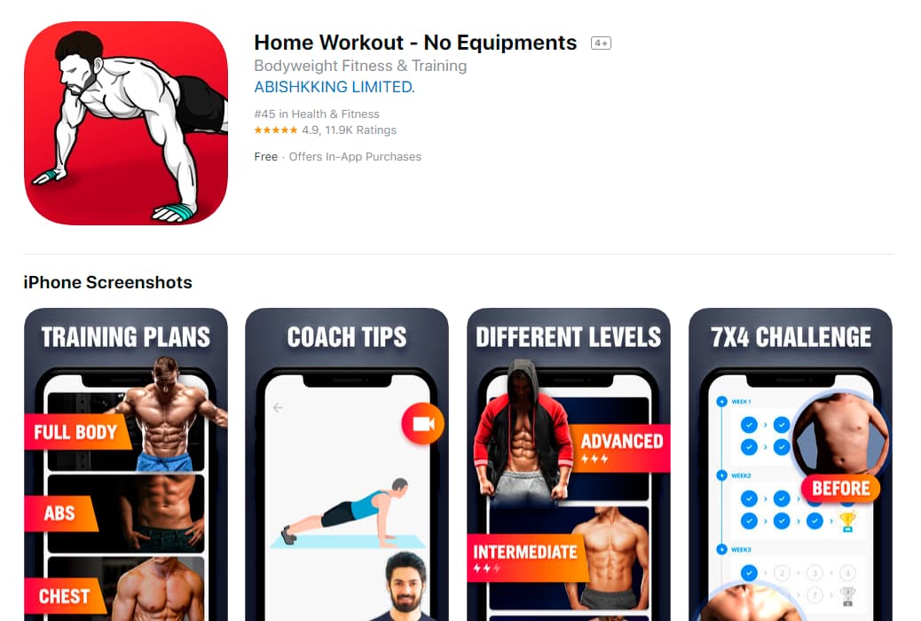 اپلیکیشن Home Workout – No Equipment بهترین نرم افزار تناسب اندام در خانه - چیکاو