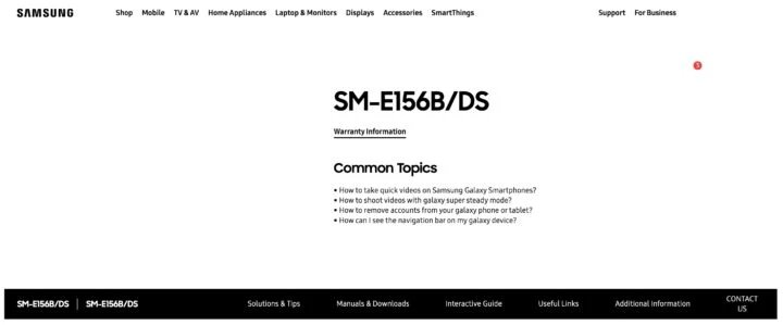 صفحه وب پشتیبانی Samsung Galaxy F15 5G India SM-E156B - چیکاو