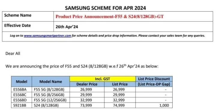 Samsung Galaxy S24 128GB قیمت هند Galaxy F55 - چیکاو