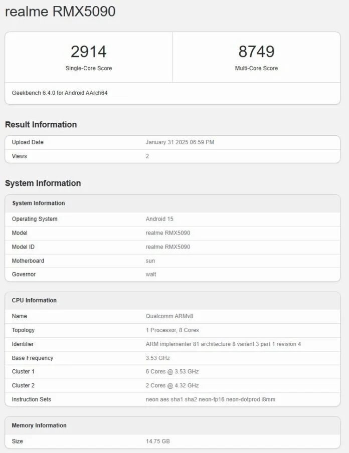 ریلمی GT 7 با Snapdragon 8 Elite در Geekbench ظاهر شد - چیکاو