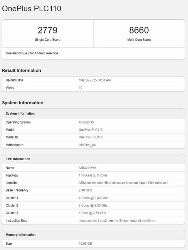 مشاهده OnePlus Ace 5 Supreme Edition در پایگاه داده Geekbench - چیکاو