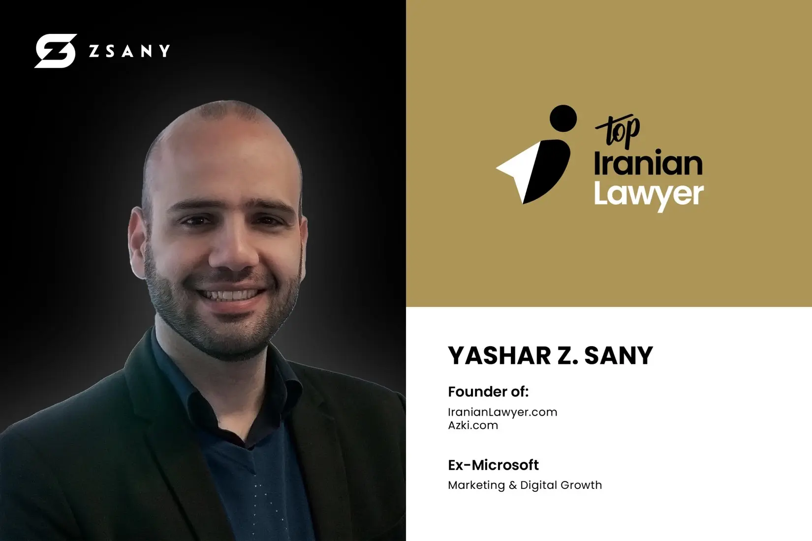 یاشار ژاله ‌دوستYashar Z. Sany ، بنیانگذار (وکیل ایرانی) IranianLawyer.com و (ازکی) Azki.com