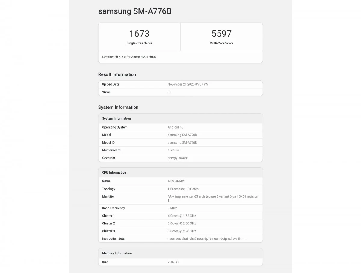 مشاهده Galaxy A77 در Geekbench - چیکاو