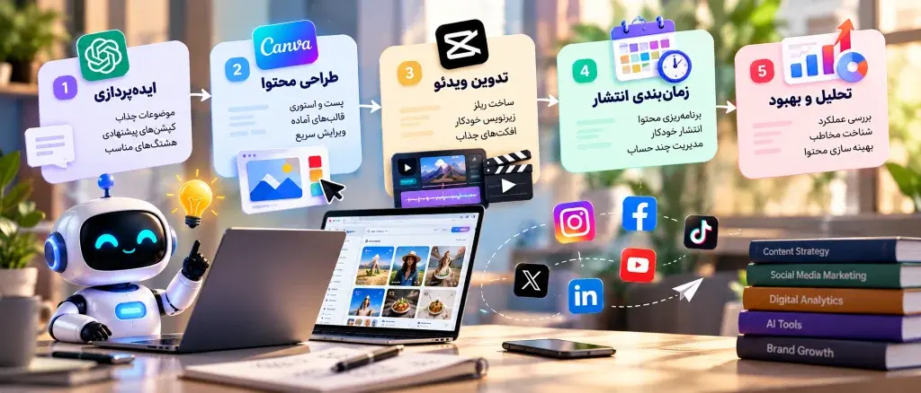 مراحل تولید و انتشار محتوا با ابزارهای هوش مصنوعی